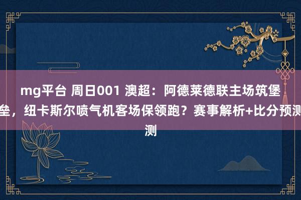 mg平台 周日001 澳超：阿德莱德联主场筑堡垒，纽卡斯尔喷气机客场保领跑？赛事解析+比分预测