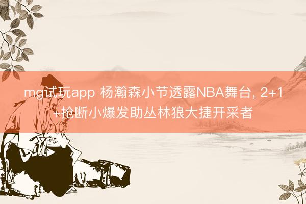 mg试玩app 杨瀚森小节透露NBA舞台, 2+1+抢断小爆发助丛林狼大捷开采者
